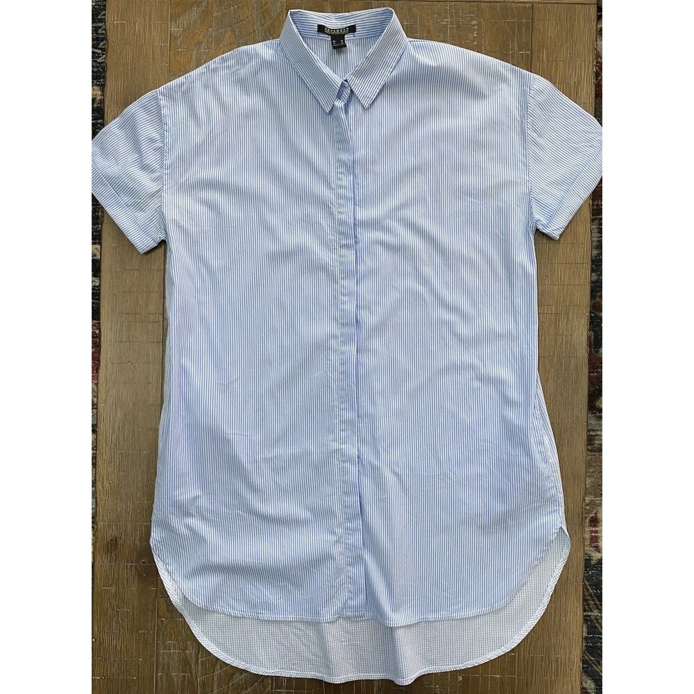 REVAMPED Premium Collection Blue & White Striped High-Low Tunic Shirt Dress - M